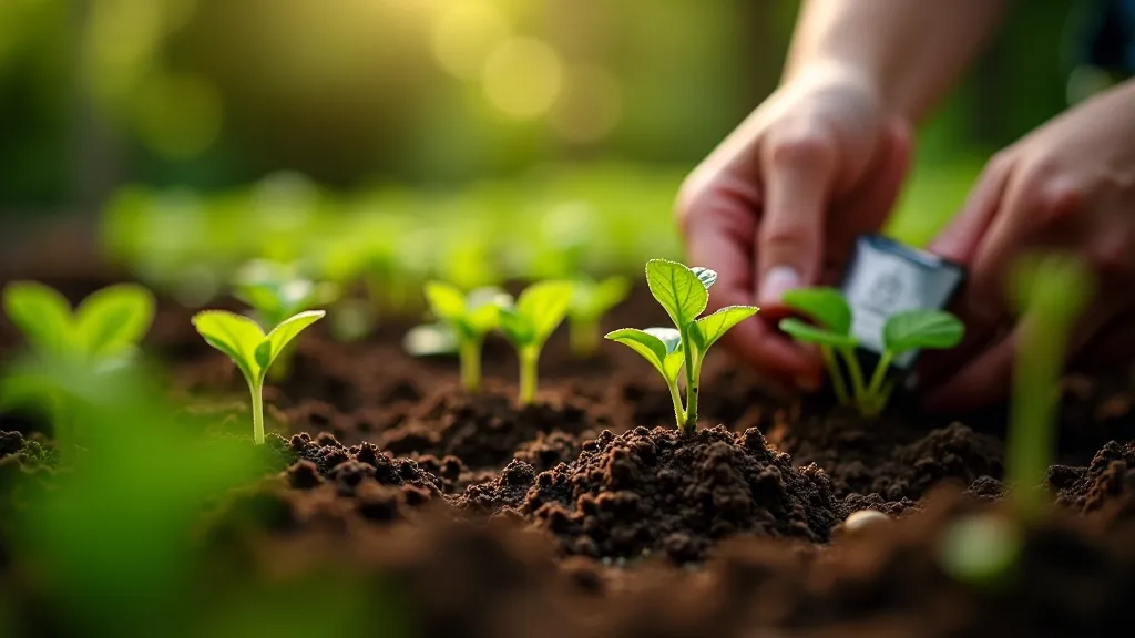 Spring garden scene with fresh soil, seedlings, and emerging plants